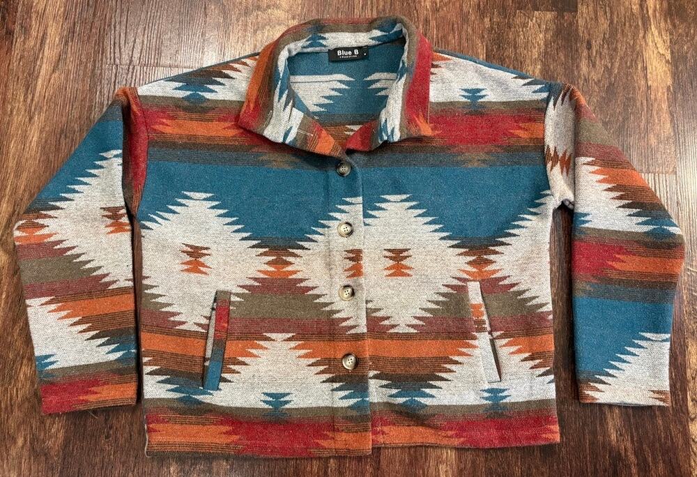 Blue B Collection Geometric Aztec Pattern Shacket Women's Medium